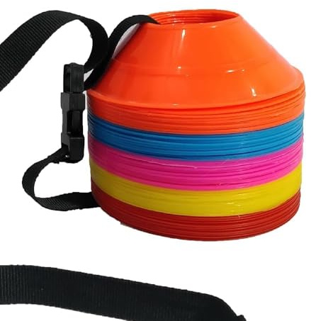 ND Sports Marker Saucer Mini Cones - Made Plastic – Red, Pink, Blue, White, Orange & Yellow Colour With Strap - Suitable For Agility, Footwork, Rugby, Football, and Hockey Training (Set of 60)