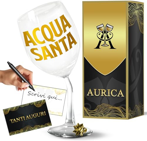 Aurìca Calice Personalizzato ACQUA SANTA - Bicchiere Piegato in Cristallino da 440 ml per Momenti Divini (e Terreni)! Un Regalo Spiritoso per Chi Apprezza un Buon Calice (e l'Ironia!)