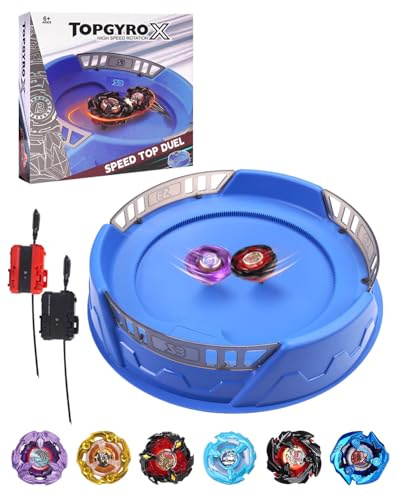 X Stadium Arena Set mit X Acceleration Rail - 6 Kampfkreisel, 2 Launchers und Stadium, Battle Kampfarena für Kinder ab 6 Jahren, Battling Xtreme Spiel, Kampfspielzeug für Jungen,Blau