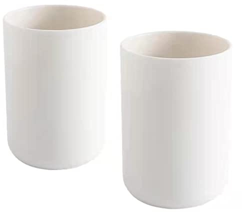 JinRu BaoHua Japanese Toothbrush Cup, Bathroom Accessories Toothpaste Holder, Makeup Brush Cup Holder, Razor Holder for Bathroom Vanity top 2-Piece Set (White & White)