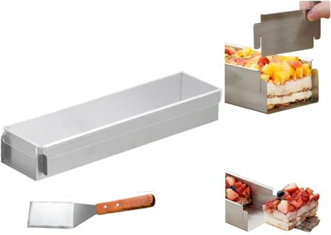 Generisch tiramisu form backrahmen rechteckig verstellbar,Rechteckiges Backblech mit Deckel und Spachtel, 30/40 cm Backblech mit abnehmbarer Öffnung (Acryldeckel, 40 cm)