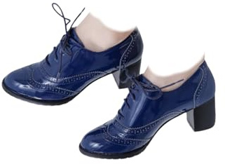 Zapatos de tacón grueso retro brogue puntiagudos tradicionales alemanes tiroleses para mujer, estilo bávaro, para festival de cerveza, fiesta, baile, Blue, 36.5 EU