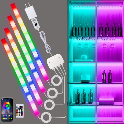 RGB Shelf Lights, 4 PCS 12 Inch Dimmable Color Changing Under Cabinet Lighting, App & Remote Control, Multiple Colors and Lighting Modes, LED Light Bars for Shelves, Cabinets, Display Cases, Desks