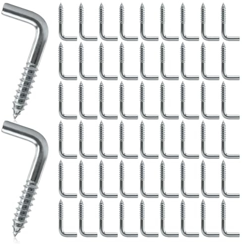 Fyntave 100 Pcs L Hooks, Small Screw in Hooks Right-Angle L Shaped Stainless Steel Screw Hook Spiral Bolts Key Jewelry Hanger Screws for Home Office Workplace Hanging
