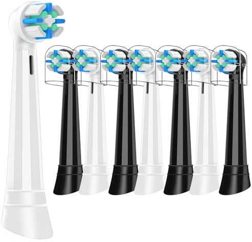 8 Testine Compatibile con Oral B iO Spazzolino Elettrico, per iO 2/3/4/5/6/7/8/9/10 Serie, per una Delicata Rimozione Della Placca, Nero/Bianco