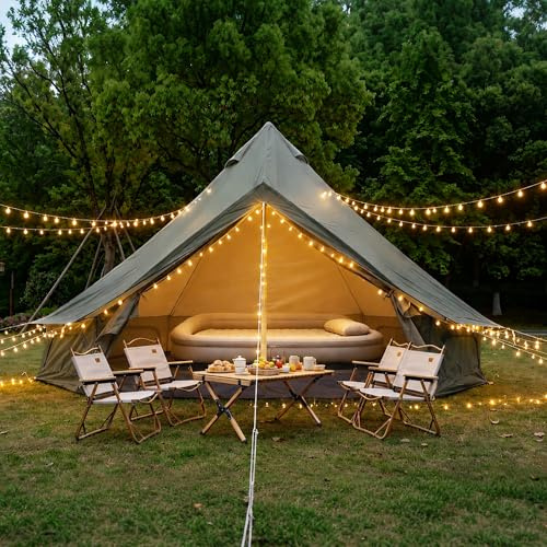 DHHU Tente de Camping Familiale 4 Saisons, Yourte 9.8Ft avec Conduit de Poêle, Tente Glamping pour 3-4 Personnes, Abri en Oxford Vert, Grande Hauteur