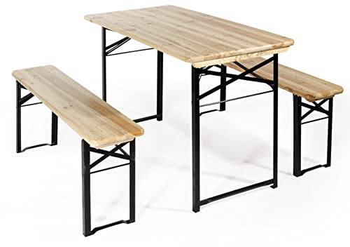 VERDELOOK Set birreria, 2 panche e Tavolo in Legno Naturale, Tavolo 70x220 cm