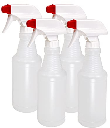 Pinnacle Mercantile Plastic Spray Bottles USA Made 4 Pack 16 oz Leak Proof Empty Refillable Mist/Stream for Cleaning Solutions, Plants, Hair, Bleach, Vinegar, Alcohol Safe