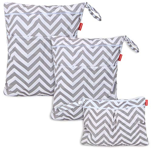 Damero 3pcs Dry Bag pacchetto Wet per pannolini di stoffa pannolino Bag Daycare sacchetto dell'organizzatore, Grigio Chevron