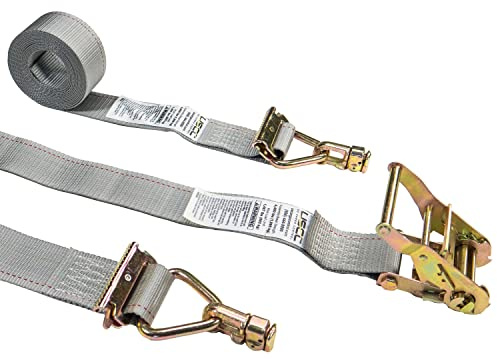 US Cargo Control E Track Ratchet Strap with Double Stud Fittings - 2 Inch X 16 Foot Gray E Track Strap - Easily Secure Cargo in A Van, Truck, Or Trailer - 1,467 Pound Working Load Limit