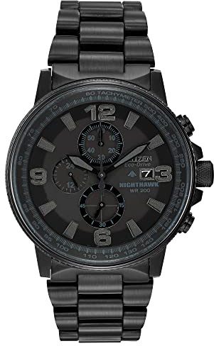 Citizen Men's Eco-Drive Weekender Nighthawk Chronograph Watch in Black IP Stainless Steel, Black Dial (Model: CA0295-58E)