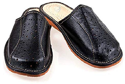 Men`s Handmade Leather Slippers 100% Natural Leather (Size UK 8 / EU 42) Black