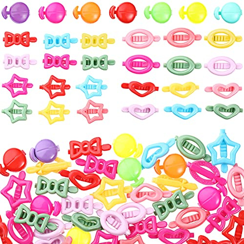 WILLBOND 50 Pcs Girls Hair Barrettes 1'' Mini Self Hinge Plastic Clips for Toddler Baby Kids Flower Bow Hair Colorful 80s 90s Cute Design Hairpins in Candy Heart Star Shape Accessory(Classic Style)