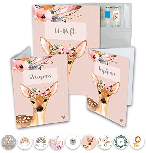 Juego de fundas para historial médico con funda para cartilla de vacunación y funda para pasaporte, juego de 3 piezas, funda de alta calidad para los documentos importantes de tu hijo (historial