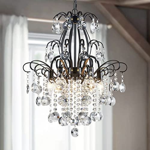 WUZUPS araña de cristal 5-luz colgante lámpara de techo moderna lámpara para dormitorio pasillo bar cocina baño, h 57 x w 50, e14 base, negro