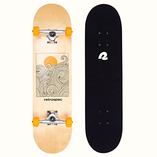 Retrospec Alameda Skateboard Complete | Canadian Maple Wood Deck w/ 5.5 Inch Aluminum Alloy Trucks for Commuting, Cruising, Carving & Downhill Riding