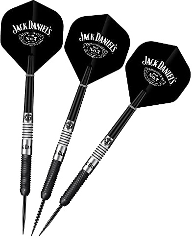 Jack Daniel's Juego de dardos con punta de acero con licencia oficial | 90% tungsteno negro titanio | 23 g (D1048)