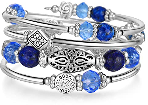 FULU AUTUMN Bracelet en Perles Argent pour Femmes Bracelet Enveloppant en Pierre Multicouches Un Cadeau de Bijoux Fantaisie pour Maman le Jour de Thanksgiving - Boîte Cadeau