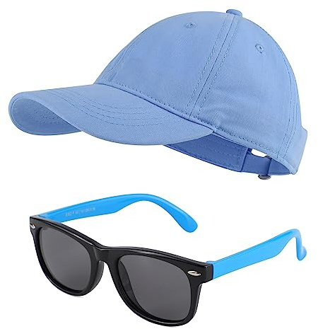 MK MATT KEELY Baseball Cap Sunglasses Set for Boys Girls 3-10 Years Shades Unisex Kids Adjustable Sports Sun Hat Summer Outdoor Accessories,Blue