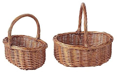 Set of 2 Natural Wicker Shopping Basket Easter Egg Hunt Wedding Flower Girl Basket Kid Role Play Kitchen Storage