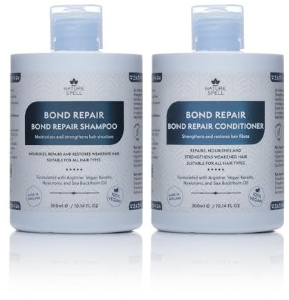 Nature Spell Bond Repair Shampoo and Conditioner Set 300ml x2 - Strengthens Hair Structure - Suitable for All Hair Types – Vegan Keratin Hair Treatment