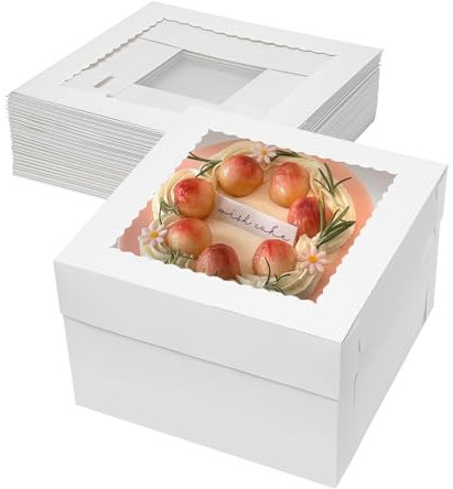 Mcfleet 16pcs Cake Boxes 12x12x8 Tall Cake Boxes with Window for Tier Cake