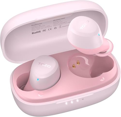 TOZO A1 In-Ear Kopfhörer Kabellos Bluetooth 5.3 mit 2 Mikrofonen für KI-Anrufe, App-Steuerung, 30 Std. Wiedergabe, IPX5 Wasserdicht, Tiefer Bass, Leicht und Bequem für kleine Ohren – Roségold