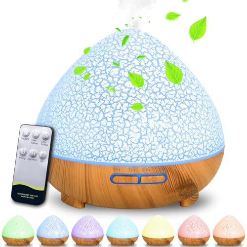 ZZXLOPEZ Aroma Diffuser, 500ml Aroma Diffuser für Duftöle, 7 Farben LED Mit 3 Timer-Einstellung, Diffuser mit Ätherische Öle, Warmweiß Licht Weiß Holzmaserung Diffusor für Zuhause Büro Oder Yoga
