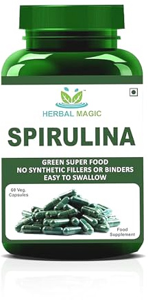 Herbal Magic Spirulina Capsules – 100% Natural Superfood for Energy, Detox & Immunity, 60 Vegan Capsules, Non-GMO