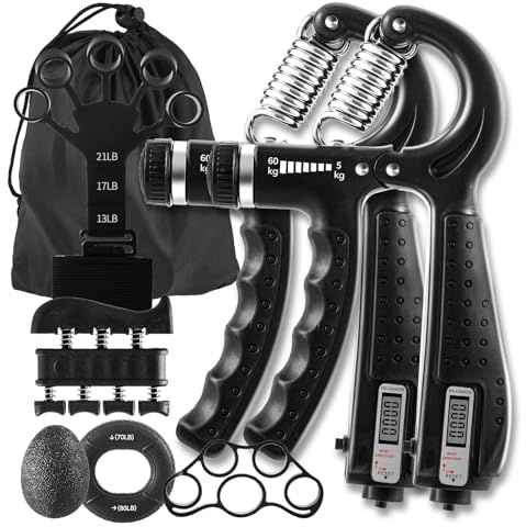 7PCS Grip Strength Trainer Kit, 2 Adjustable Forearm Resistance Grips, Finger Stretchers, Grip Ring, Hand Squeeze Ball, Finger Exercises, User Manual, Suitable for Hand Training, Suitable for Everyone
