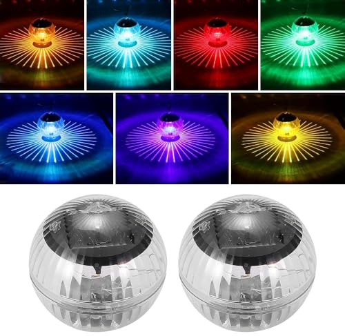 KQWVZ Luces Solares Flotantes para Piscina - 2 Unidades Sumergibles con 7 Modos de Iluminación para Estanque y Fiesta