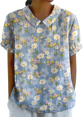 Primedays Leinenbluse Damen Sommer Kurzarm Sommerbluse Musselin Shirt Leinen Tunika Große Größen Elegante Oberteile Leinenshirt Bestellungen 2025