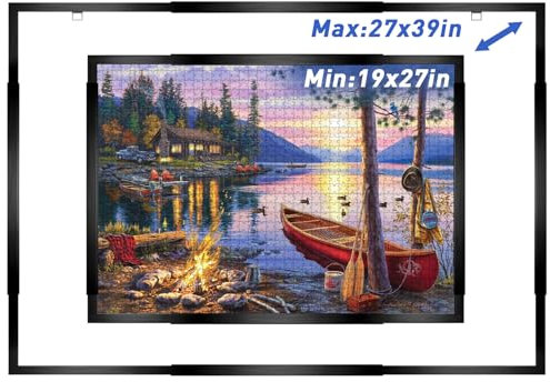 MICEPLAY Adjustable Puzzle Frame for 1000-2000 Piece Puzzles – Black Poster Frame for Wall Mount, Horizontal & Vertical Display, Includes 10 Puzzle Saver Sheets, No Plexiglass– Perfect for Home Décor