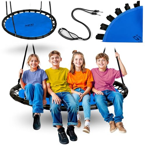 Neo-Sport Columpio Nido Exterior 120 cm – Columpio Colgante con Estructura – Carga máxima 150 kg – Resistente al Agua – Redondo – Azul
