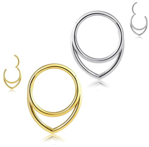 JYNXOR Anneau Piercing Septum Empilé,2 Pièces Clicker Septum Pliable,316L Acier Inoxydable,Piercing Anneau,Unisexe,Tragus, Conch,Lèvres et Oreilles