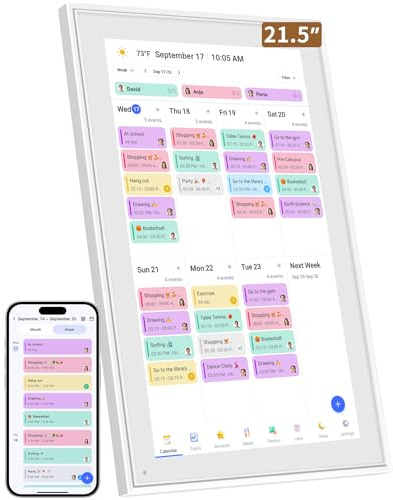 Calendrier numérique intelligent 21,5 Pouces, Planificateur Familial Intelligent avec Écran Tactile, planificateur de repas, tableau des tâches, récompenses de réussite - Fonction cadre