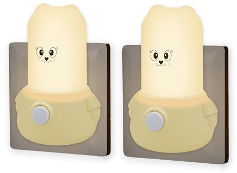 Wetry Luz Nocturna LED Infantil con Interruptor de Botón, Lámpara Quitamiedos para Bebés y Niños, Iluminación Noche para Enchufe, 2 Piezas