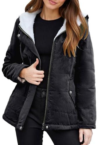 Generisch Abrigo corto acolchado de invierno para mujer, con forro polar, chaqueta gruesa y cálida, abrigo informal para temporada fría, Negro , M