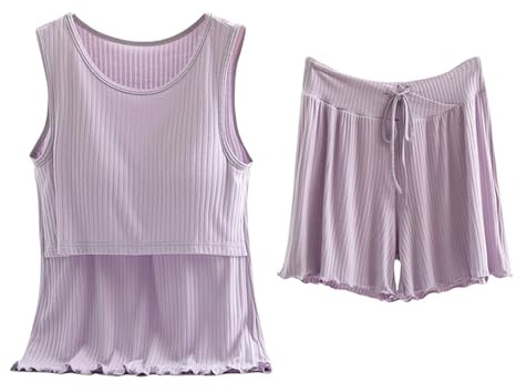 Pyjamas dam kort graviditet – nattkläder dam stora storlekar amningsnattlinne tvådelad lös passform matchande pyjamas ärmlös basic rolig Shorty-pyjamas andas stretchig hemmakläder