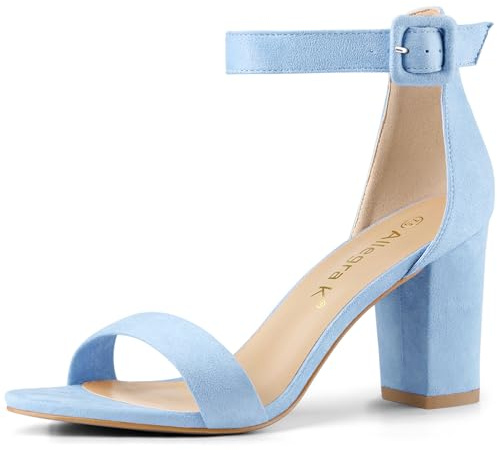 Allegra K Sandalias De Tacón Alto Para Mujer Zapatilla Con Punta Abierta Correa De Tobillo Cielo azul 40