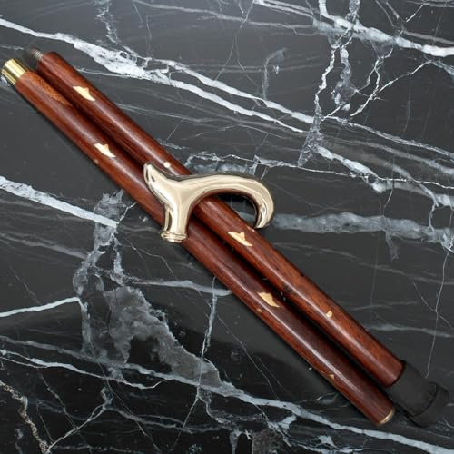 Deko-Gehstock aus Palisander, Aluminium & Messing | Full Size Gehstock Für Männer & Frauen | (Santa Wood, Elegante Bar)