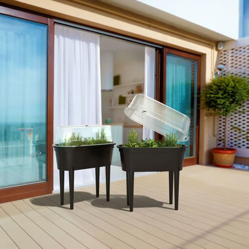 Hochbeet Pflanzkasten mit Deckel, belüftbar, anthrazit, Polypropylen, L80 x B40 x H83 cm