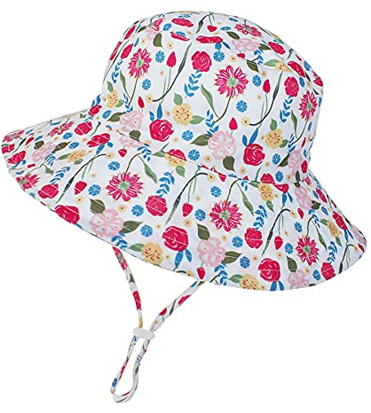 ISIYINER Cappello da Sole per Bambini Ragazze Regolabile Cappello Estivo Anti-UV Tesa Larga Berretto Estivo per Viaggio Nuoto Spiaggia Piscina (Fiore)