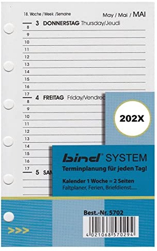 bind Kalender 2023 DIN A7 Kalendereinlagen Terminkalender Tageskalender 1 Woche = 2 Seiten B570223