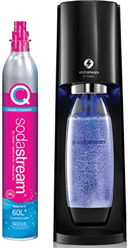 SodaStream E-TERRA Sparkling Water Maker (Black) with CO2 and Carbonating Bottle