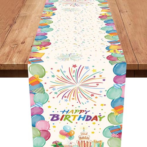 Xinvery Tischläufer Geburtstag,Bunt Party Tischläufer Geburtstag Dekoration Ballon Band Tischläufer Tisch Deko für Kinder Mädchen Jungen Geburtstag Party Dekoration 180 x 35cm