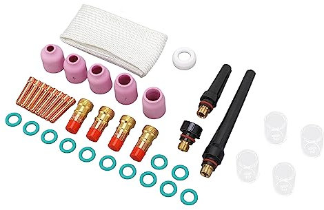 Accesorio de soldadura Tig Electrodo 26 Accesorios para Boquillas Abrazadera Copa Pinzas Pantalla Soldadura para Pistola Cobre Cerámica Fibra de Vidrio 38 Piezas para Kit Electrodos Guía