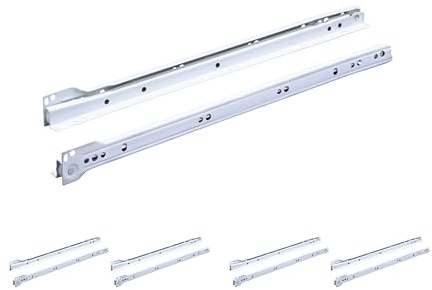M.PASCUAL - Guías correderas para cajón | Extracción parcial | Fijación Inferior | Carga 20Kg | Rodillos | Blanco | Pack 5 unidades (45 cm)