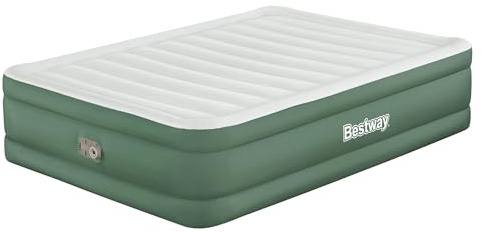 Bestway Toughlite TPU-Doppelluftbett mit integrierter Elektropumpe, 203 x 152 x 46 cm, 2 Personen, bis 300 kg, I-Beam-Konstruktion, PVC-frei, Geflockte Oberfläche, Luftrahmen, Tasche, Innengebrauch
