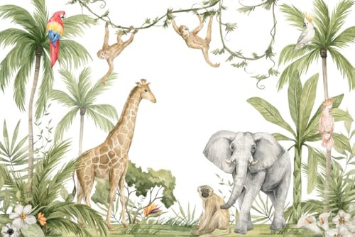 A.S. Création Fototapete Kids Safari 3,75 m x 2,50 m - WALLLOVE Safari-Tapete Kinderzimmer in Beige Grün inkl. Kleister - DD129597